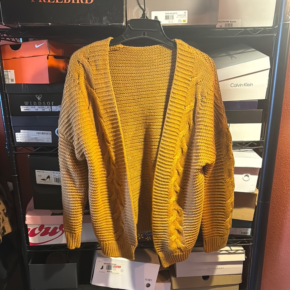 Mustard Yellow Knit Cardigan Sweater